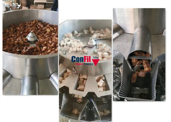 O pesador de Multihead da máquina de peso de Multihead para a carne de porco assada pôs de conserva a máquina de enchimento do alimento com alimentador de parafuso