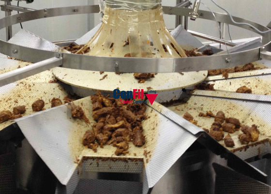 O pesador de Multihead da máquina de peso de um Multihead de 3 litros para aves domésticas cortadas assadas pôs de conserva o alimento Deisgn higiênico