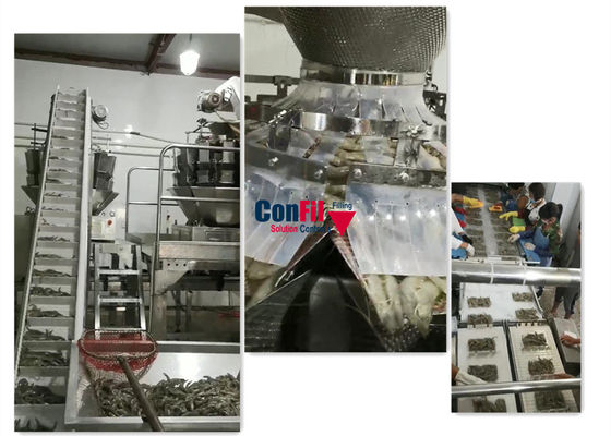 Máquina de peso principal de 14 Multihead para o camarão de enchimento Tray Conveyor pronto do camarão