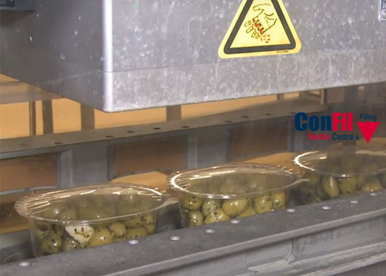 A máquina de embalagem do pesador de Multihead para azeitonas inteiras desbastou o sistema de empacotamento Traysealer das azeitonas