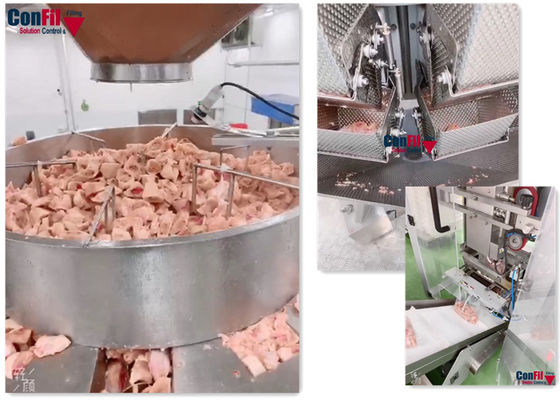 Máquina de embalagem do pesador de Multihead para o sistema giratório cortado congelado da máquina de empacotamento do vácuo da galinha